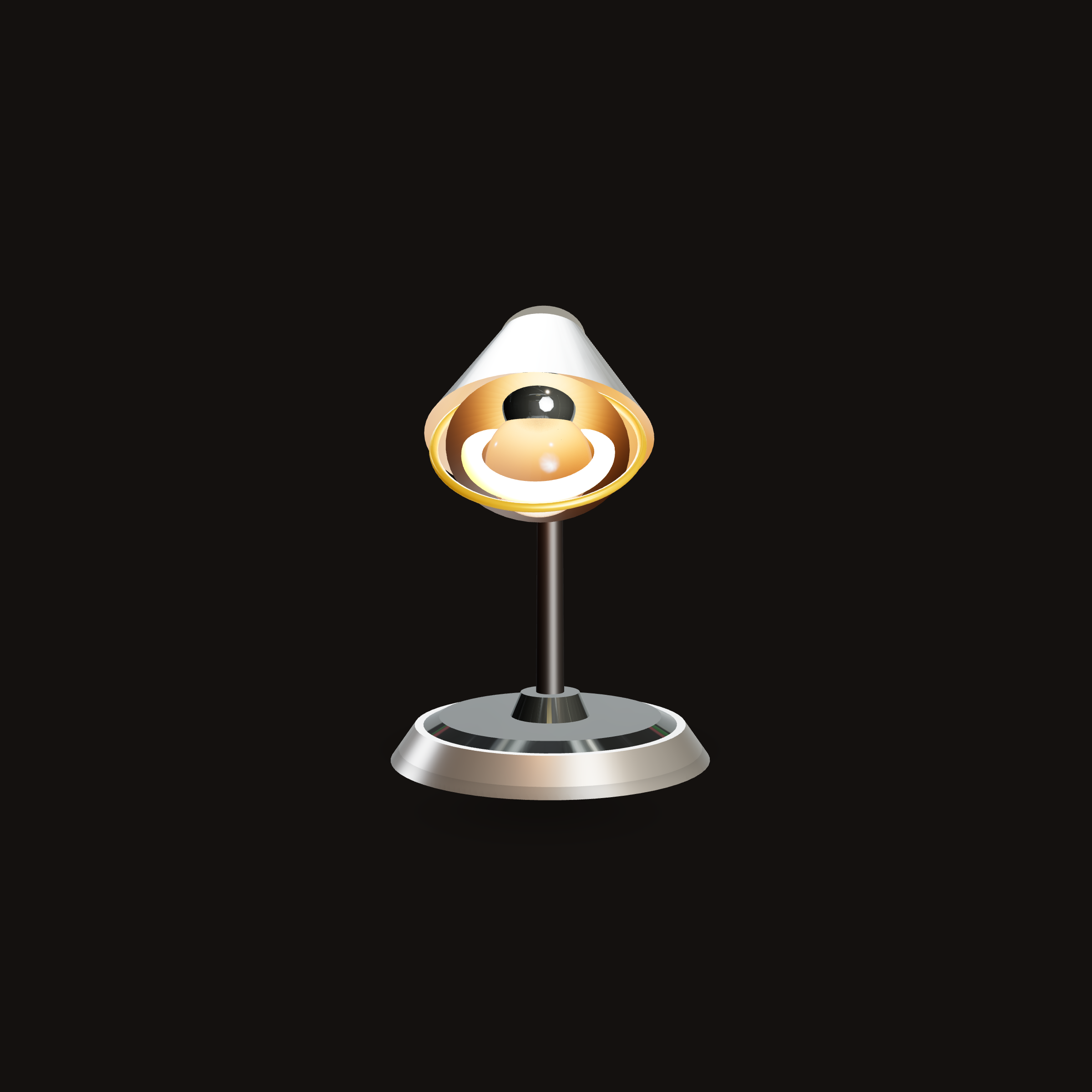 The Axis One desk light, a machined task lamp with a hand-blown glass diffuser globe